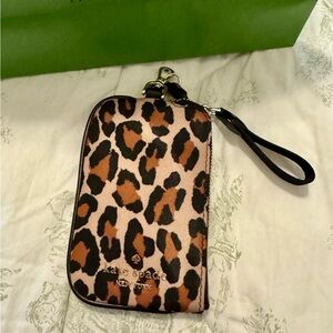 Kate Spade Chelsea Spotted Leopard Zip Card Case Lanyard NWT